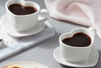 heart shaped mugs and saucer