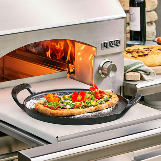 veggie flatbread pizza ready for the outdoor pizza oven