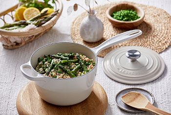 risotto topped with veggies