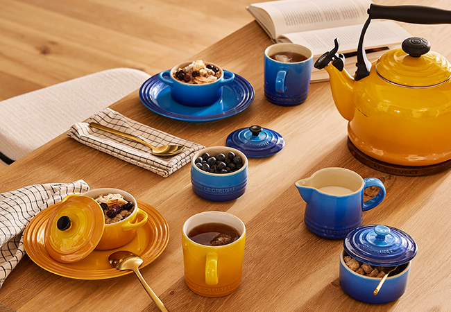 Classic french color palette of white, yellow and blue