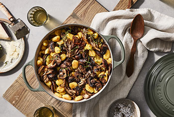 mushroom gnocchi in a dutch oven