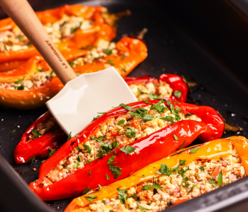 stuffed peppers with spatula