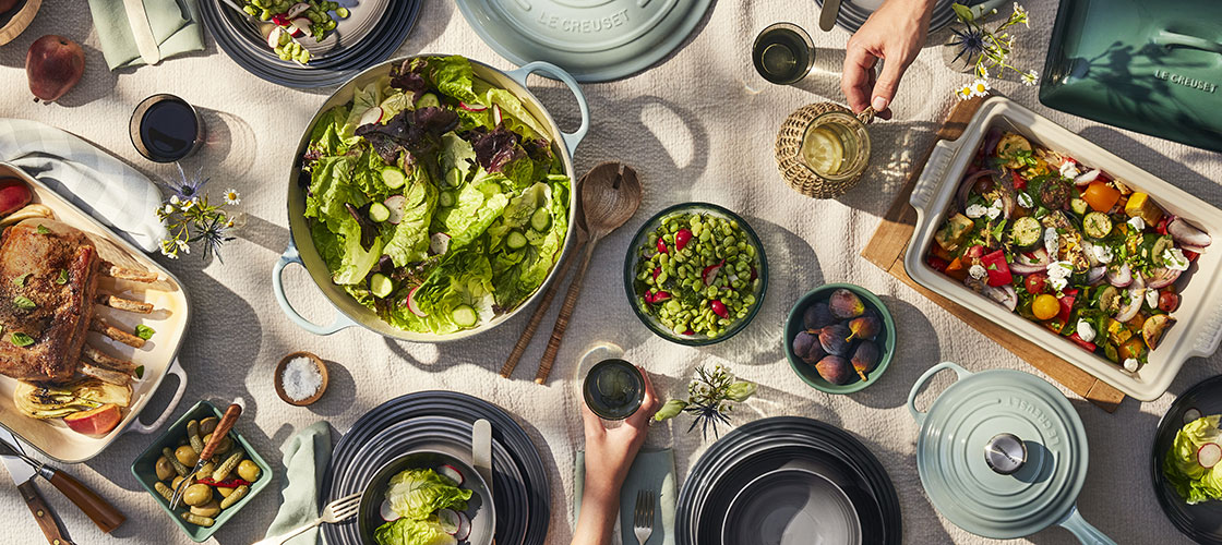 assorted dishes laid out for a picnic