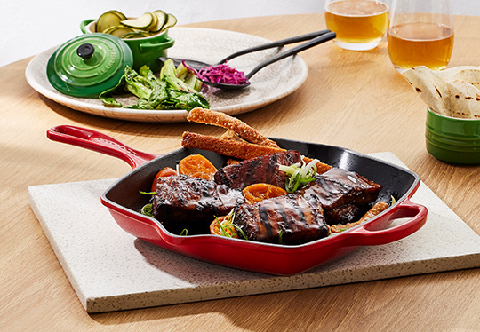 steak browned in a grill pan