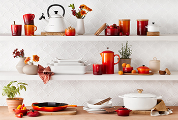 colorful cookware on shelves