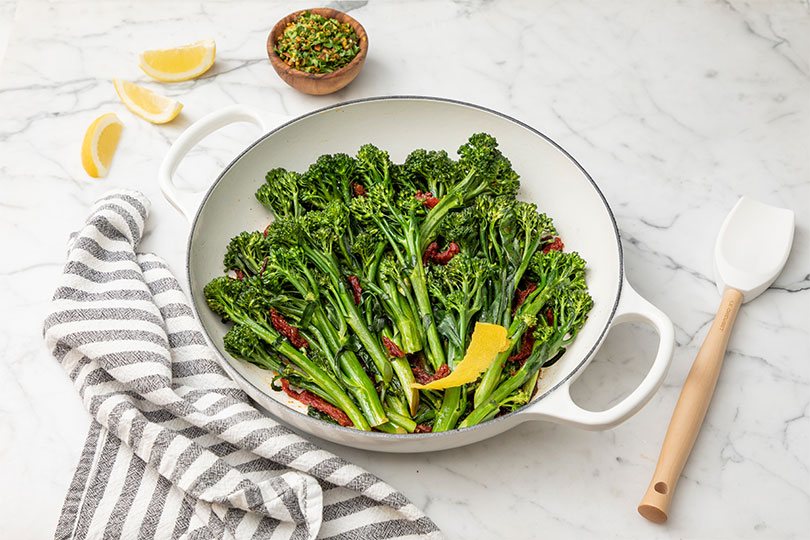 Sundried Tomato Broccolini with Lemon Pistachio Gremolata