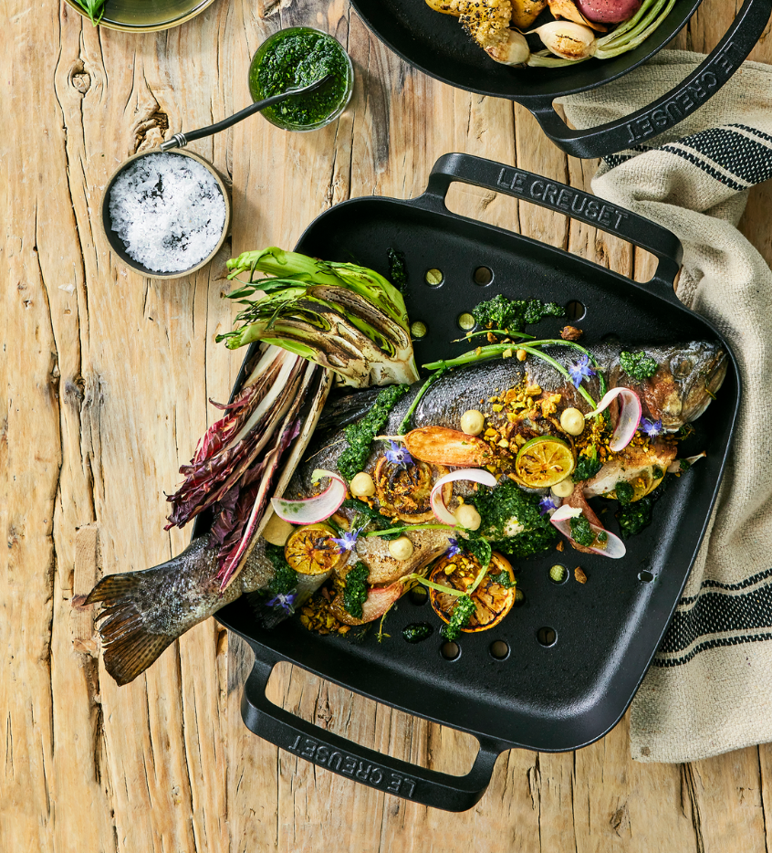 Grilled Rainbow Trout with Charred Radicchio and Gremolata