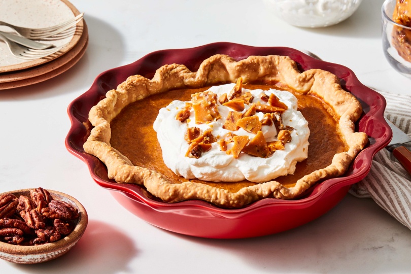 Cinnamon Sweet Potato Pie with Maple Pecan Brittle