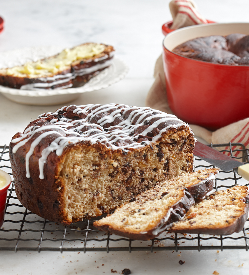 Choc-Chip Hot Cross Bun Pot Loaf