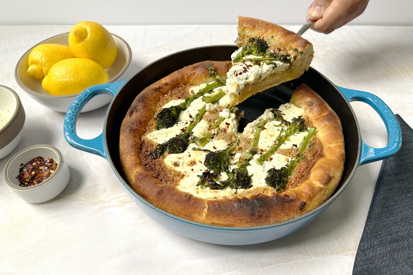 Deep Dish Pizza with Greens, Ricotta and Lemon Pesto