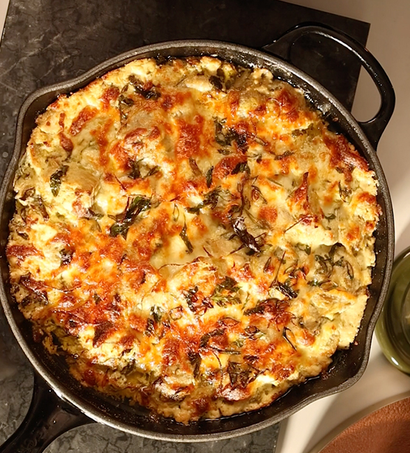 Baked Artichoke & Anchovy Dip with Crusty Bread