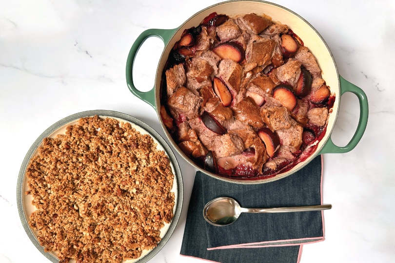 Stone Fruit and Berry Bread Pudding with Salted Almond Granola