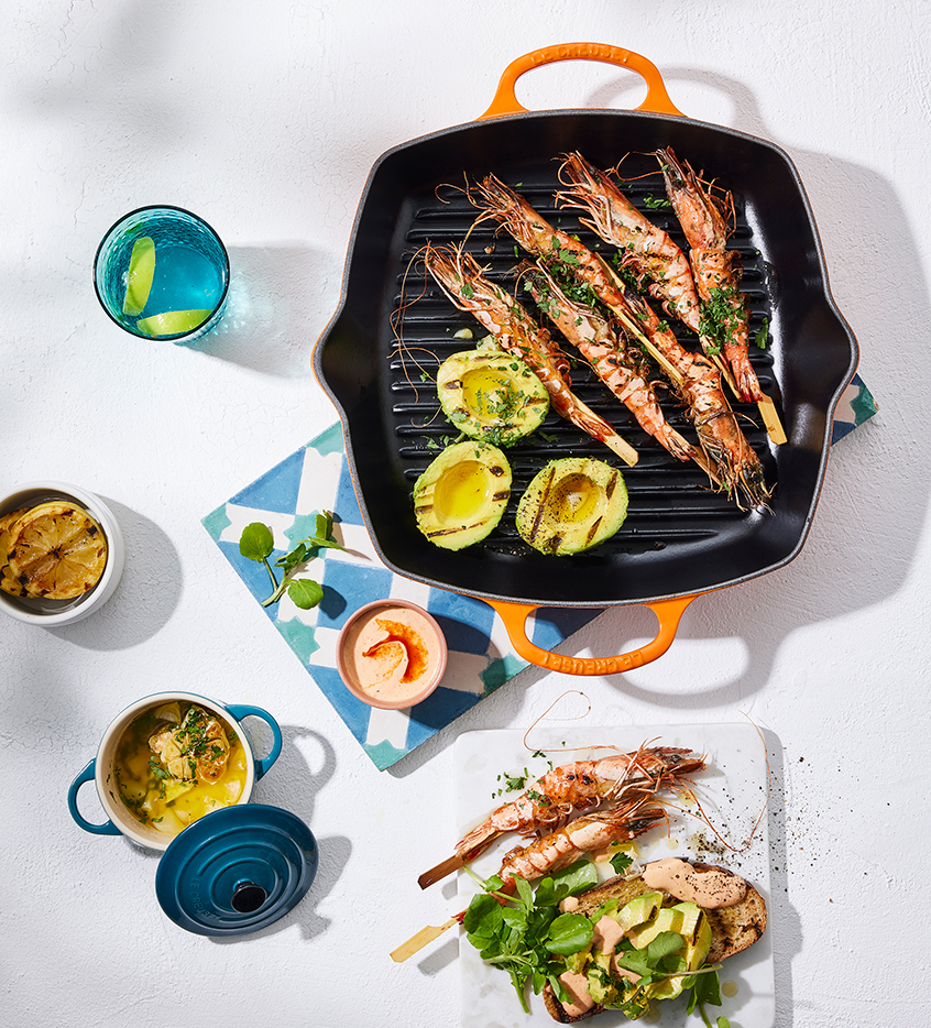 Grilled Prawns with Sourdough Avocado Toast