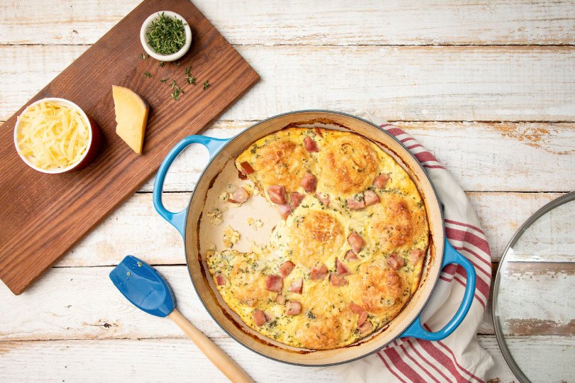 Gouda, Thyme and Ham Biscuit Casserole