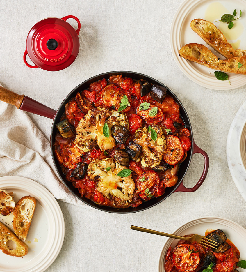Puttanesca with Cauliflower and Sticky Brinjals