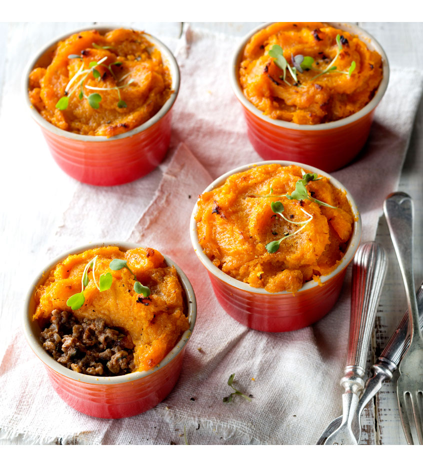 Beef And Ostrich Mince Cottage Pie With Sweet Potato Mash Le